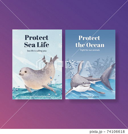 Thank you card with sea life concept design watercolor vector illustration Thank you card with sea life concept design watercolor vector illustration 74106618