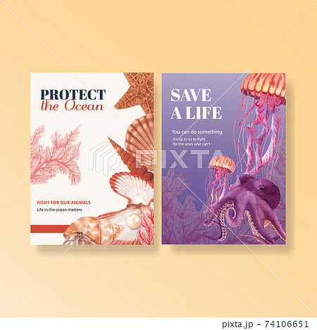 Thank you card with sea life concept design watercolor vector illustration Thank you card with sea life concept design watercolor vector illustration 74106651