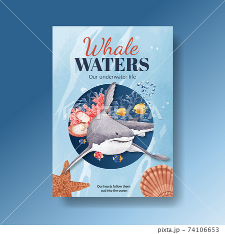 Poster with sea life concept design watercolor vector illustration Poster with sea life concept design watercolor vector illustration 74106653