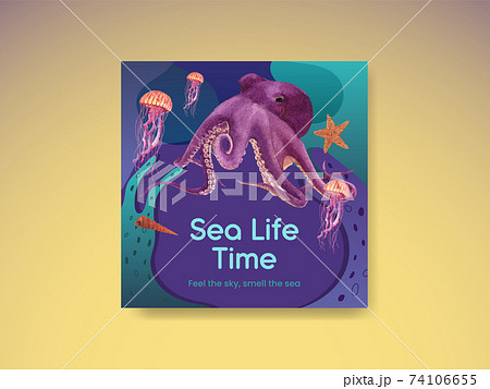Advertise template with sea life concept design watercolor vector illustration Advertise template with sea life concept design watercolor vector illustration 74106655