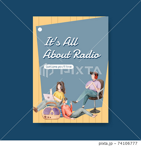 Poster template with world radio day concept design for advertise and business watercolor vector illustration 74106777