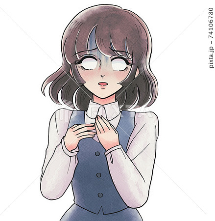 レトロ少女漫画風・白眼をむいて驚くお姉さんのイラスト素材 [74106780