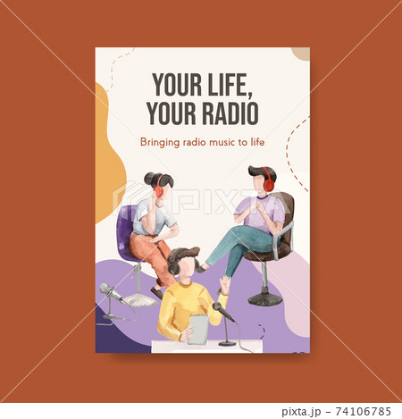 Poster template with world radio day concept design for advertise and business watercolor vector illustration 74106785