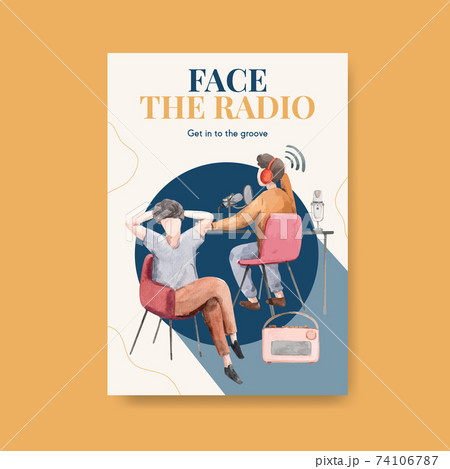 Poster template with world radio day concept design for advertise and business watercolor vector illustration 74106787