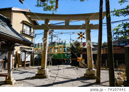 神奈川県鎌倉市 御霊神社(権五郎神社)と江ノ電 神奈川県鎌倉市 御霊神社(権五郎神社)と江ノ電 74107441