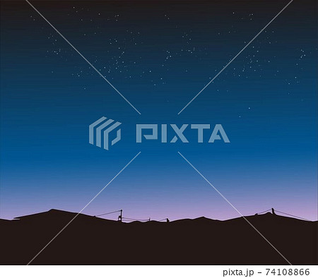 夜の空と住宅地のシルエット背景のイラスト素材