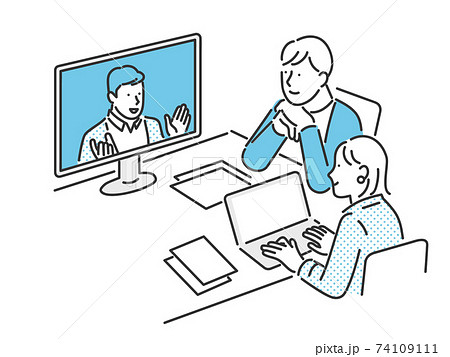 オンラインでミーティングをするビジネスパーソンのイメージイラスト素材 74109111