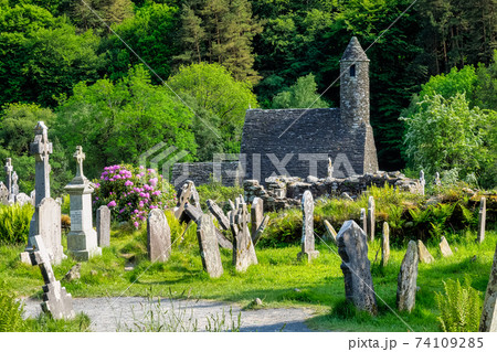Glendalough is a village with a monastery in County Wicklow, Ireland. Glendalough is a village with a monastery in County Wicklow, Ireland. 74109285
