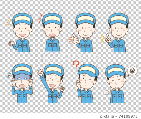 男性作業員の表情ポーズイラストセットのイラスト素材