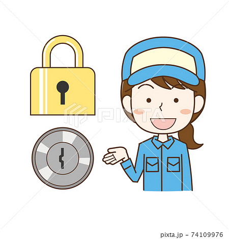 カギの種類を説明する鍵屋の女性 74109976