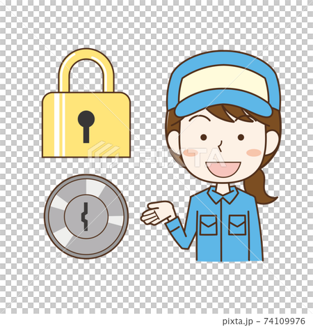 カギの種類を説明する鍵屋の女性 74109976