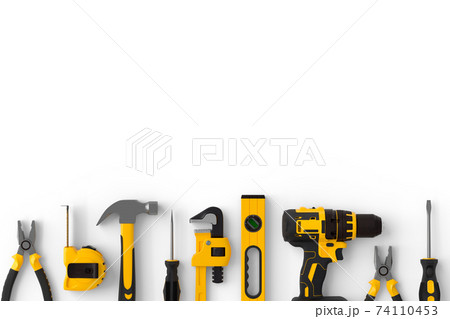 Set of construction tools for repair and installation on white background Set of construction tools for repair and installation on white background 74110453