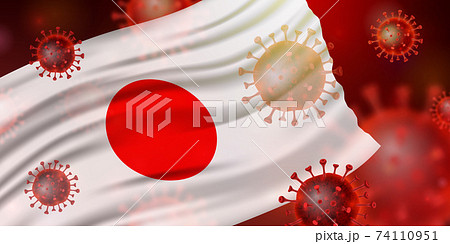 日本の国旗とコロナウイルスのイラスト素材