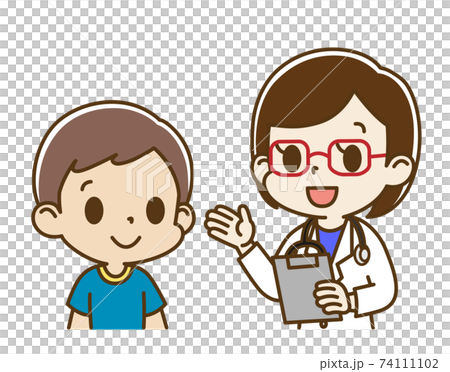 Boy (smile) interviewed by a female doctor Boy (smile) interviewed by a female doctor 74111102