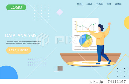 Data analysis landing page template man happy with successful completion of financial business plan Data analysis landing page template man happy with successful completion of financial business plan 74111167