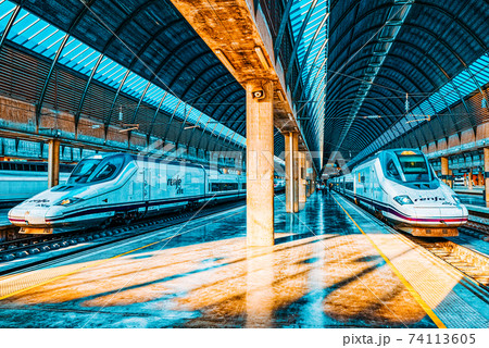 Modern hi-speed passenger train of Spanish railways company-Renf Modern hi-speed passenger train of Spanish railways company-Renf 74113605