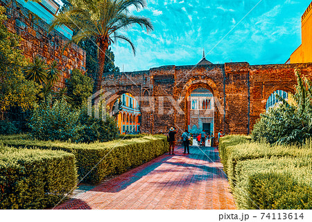 Medieval residence of Spanish kings- Royal Alcazar of Seville. S Medieval residence of Spanish kings- Royal Alcazar of Seville. S 74113614