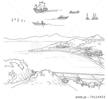 入り江（江戸）モノクロ 74114453