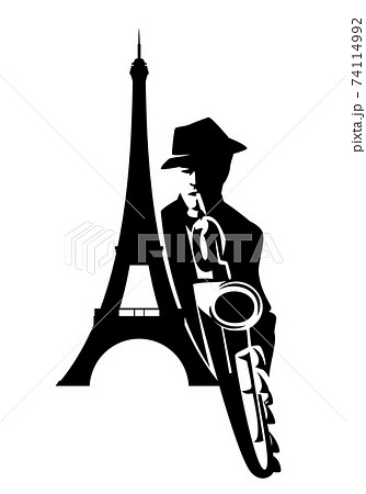 Saxophone Jazz Man Playing Music By Eiffel のイラスト素材