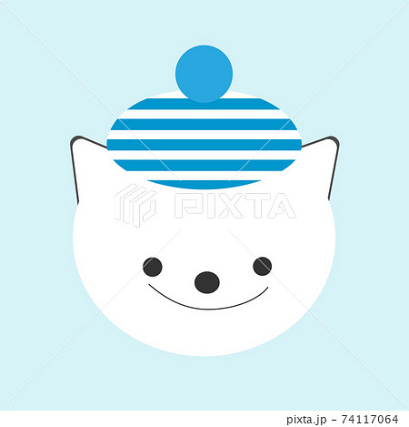 水色のニット帽の白キツネのイラスト White fox with blue beanie 水色のニット帽の白キツネのイラスト White fox with blue beanie 74117064