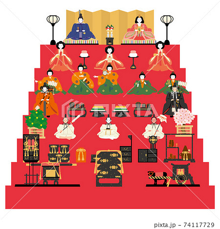 Hinamatsuri Hina doll 7-tiered decoration - Stock Illustration