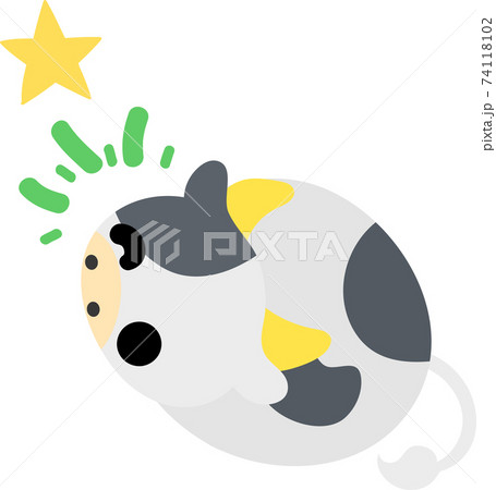 ウインクするぬいぐるみのようなころころ牛のイラストのイラスト素材