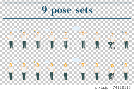 Male and female nurse pose illustrations, 9 sets 74118115