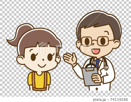 Girl (smile) interviewed by a male doctor Girl (smile) interviewed by a male doctor 74119288