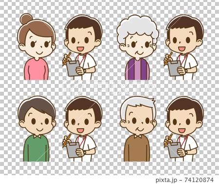 A set of people who are interviewed by a male nurse (smile) A set of people who are interviewed by a male nurse (smile) 74120874