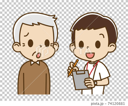 一名男護士採訪的老人(焦慮的臉) 一名男護士採訪的老人(焦慮的臉) 74120881