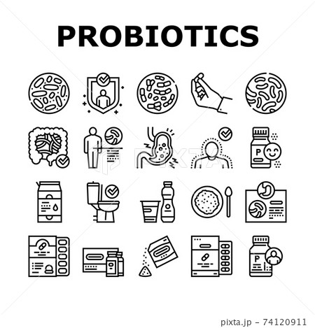 Probiotics Bacterium Collection Icons Set Vector 74120911