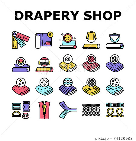 Drapery Shop Sale Collection Icons Set Vector 74120938