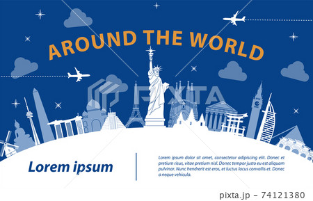 world famous landmark silhouette style on white curve,trip and tourism,vector illustration world famous landmark silhouette style on white curve,trip and tourism,vector illustration 74121380
