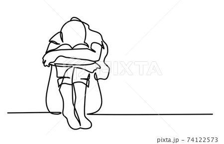 Continuous line of sad woman. Continuous line of sad woman. 74122573