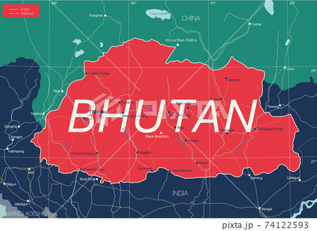 Bhutan country detailed editable map Bhutan country detailed editable map 74122593