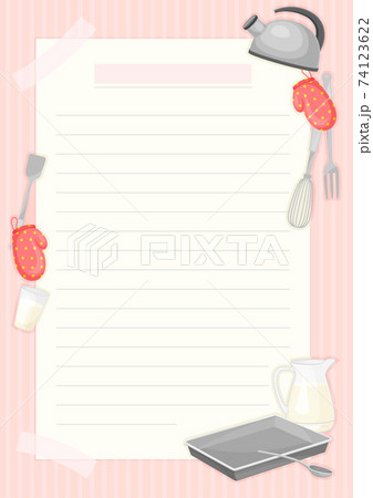Recipe Card with Kitchen Items and Lines Vector Template 74123622