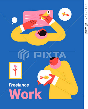 remote work, a man writes at his desk remote work, a man writes at his desk 74125156