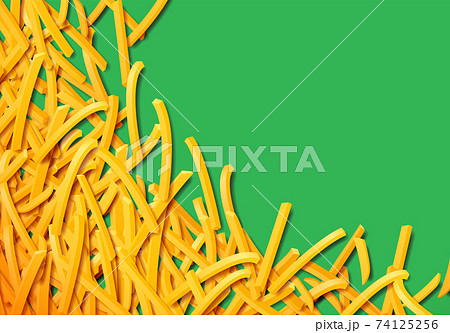 Fried potato, chips, crisps or french fries laying in heap illustration for tray print or poster 74125256