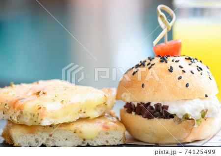 burger and bread pizza burger and bread pizza 74125499