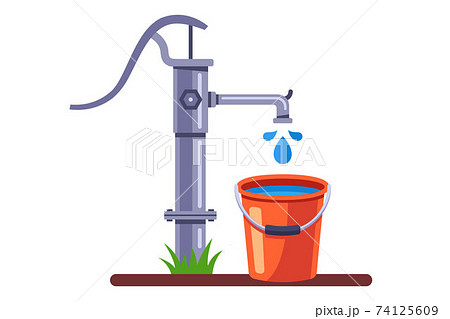 Pump A Bucket Of Water From The Well Rural のイラスト素材