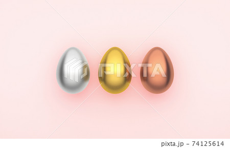 Three Easter eggs on a pink background. 3D Rendering 74125614