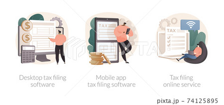 Tax software program abstract concept vector illustrations. 74125895