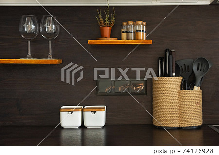 Kitchen utensils and decor in scandinavian interior Kitchen utensils and decor in scandinavian interior 74126928