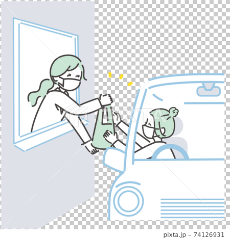 車に乗ったままで薬の受け渡しをしているイラスト 車に乗ったままで薬の受け渡しをしているイラスト 74126931