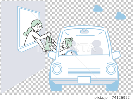 車に乗ったままで薬の受け渡しをしているイラスト 車に乗ったままで薬の受け渡しをしているイラスト 74126932
