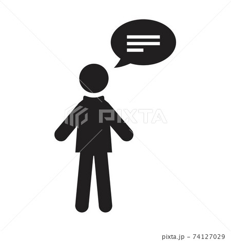 Speech bubble icon vector male person profile avatar with chat symbol for discussion and information in flat color glyph pictogram illustration 74127029