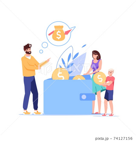 Flat cartoon characters family budget finance management plan,vector illustration concept Flat cartoon characters family budget finance management plan,vector illustration concept 74127156
