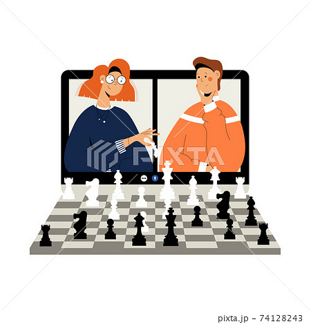 Two People Plays Chess Online のイラスト素材