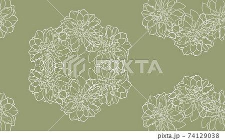 Beautiful background with hand drawn linear dahlias. Stock drawing. Beautiful background with hand drawn linear dahlias. Stock drawing. 74129038