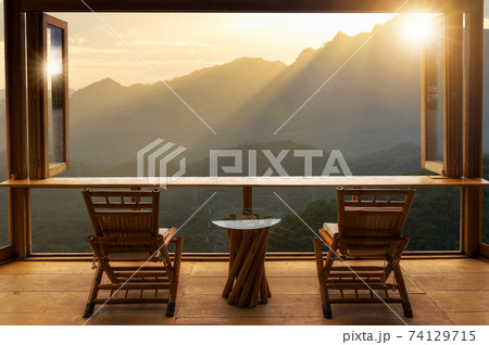 Cafe bar and Mountain view. Cafe bar and Mountain view. 74129715
